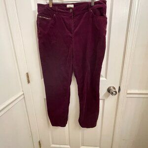 Chico's Corduroy Pinwale Purple Stretch Pockets Straight Leg